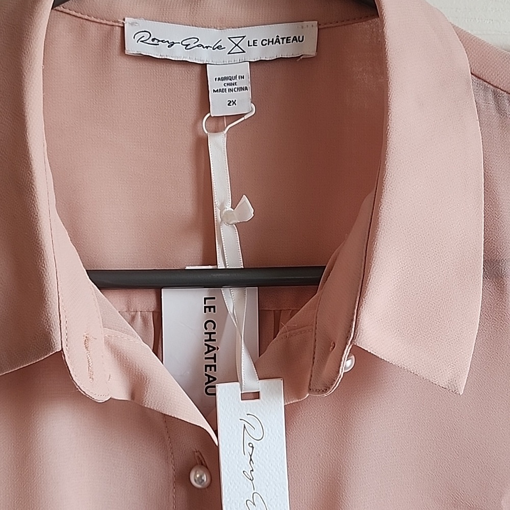 Le Chateau Light Pink Blouse with Tie Cuffs 2XL - Picture 3 of 7